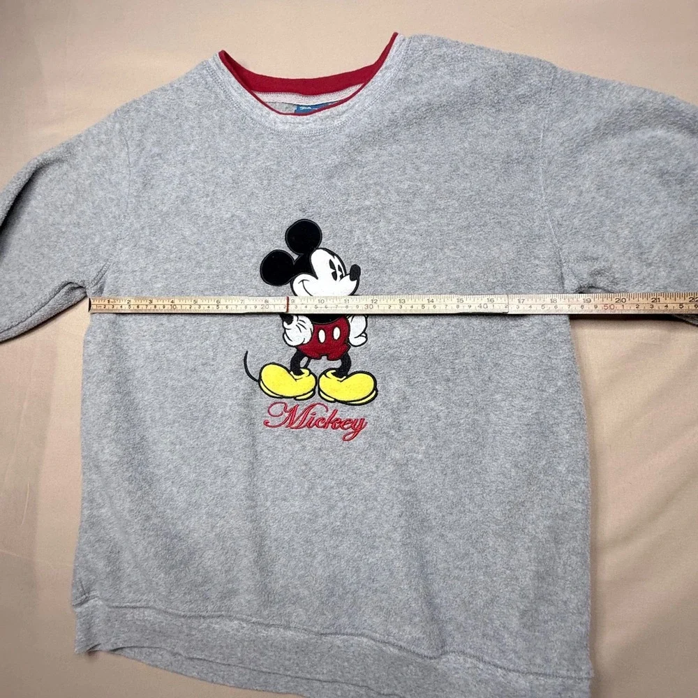 Vintage Disney Mickey Mouse Fleece Sweatshirt Gray Red Crew Neck Small AT3162